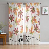 Rudens klevo lapai Permatomas langas Užuolaidos Tiulis Užuolaidos Svetainės Balkono Apdailos Užuolaidos 135W x 114H(cm) white