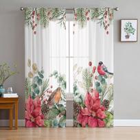 Kalėdinės eukalipto uogos Robin Sheer užuolaidos vaikams Miegamasis Svetainė Voile užuolaidos Kalėdinės virtuvės tiulio užuolaidos 135W x 114H(cm) white