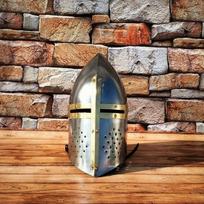 Viduramžių plieno kūgio formos šalmas, riterio šarvai, mūšyje dėvėtas šalmas, LARP šalmas, skirtas rekonstrukcijai, geriausiai tinka dovanai black
