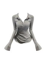 Y2k Elegant Sexy Club Slim T-Shirt  Women V-neck Vintage Fashion Design Crop Tops Female Korean Basic Casual Clothing 2024 New S pilka