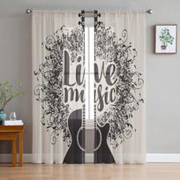Gitaros ir muzikos permatomos užuolaidos miegamajam svetainei Tiulio užuolaidos virtuvės langui Voile užuolaidos 135W x 114H(cm) gray