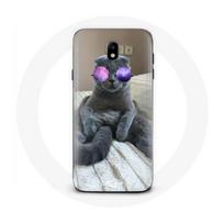 Coque pour Samsung Galaxy J7 2017 Chat avec Lunettes de vue violettes