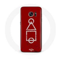 Coque pour Samsung Galaxy S6 Edge Squid Game logo symboles cercle carre triangle Fond Rouge