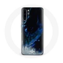Coque pour Huawei P30 Pro Nuages de fumée multicolore de bleu gris et noir sur fond noir