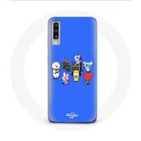 Coque pour Samsung Galaxy A50 BTS BT21 Tata Chimmy Cooky Rj Koya Shooky Et Mang Jouent De la musique Fond Bleu