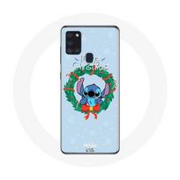 Coque pour Samsung Galaxy A21s Stitch neige joyeux Noël bleu