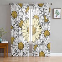 Gėlės Chrysanthemum Paprastos permatomos užuolaidos svetainei Miegamojo tiulio užuolaidos virtuvei Voile užuolaidos žaliuzių plokštės 135W x 114H(cm) white