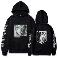 Hot Anime Hoodie Attack On Titan Investigation Corps Eren Yeager PrintHooded Oversized Streetwear Sweatshirt Pullover Autumn/Winter XXXL white