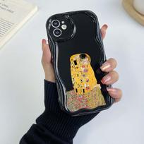 N56 Kiss by Gustav Klimt Design Wavy Phone Case for iPhone 15 14 Pro Max Samsung S24 S23 Ultra A54 A14 A34 Xiaomi Redmi Huawei Honor Soft Back Cover for iPhone 6 gray