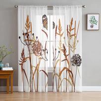 Pienių ir drugelių tiulio užuolaidos svetainei, miegamajam, modernios voile užuolaidos, virtuvinės šifono permatomos užuolaidos 135W x 114H(cm) white