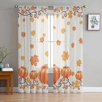 Rudens Padėkos dienos Klevo lapų Miegamojo Skaidrios Šifono Užuolaidos Šventinė Dekoracija Langų Voilo Tiulio Užuolaida 135W x 137H(cm) white