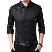 Western Cool Style Plus Long Turn Size Men Sleeve Down Casual Collar Checks Buttons Slim Shirt M juoda