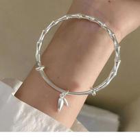 Zuyin 999.9 Ancient Scenery Face Bamboo Knot and Leaf Push-pull Bracelet with Personalized Temperament Bracelet and High Rising Women's Bracelet Adjustable size