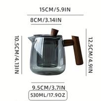 1 vnt./1 rinkinys Stiklinis arbatos servizas Arbatinukas 530 ml/17,9 oz Arbatos puodelis 90 ml/3 oz Arbatinukas su medine rankena Buitinis, atsparus aukštai temperatūrai Arbatos ruošimo indas Arbatinukas Puikiai tinka Teapot—530ML（17.9OZ）