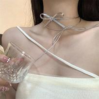 Spicy Girl Choker Neckchain 2023 New Luxury Design Pink Love Heart Bow Knot Necklace for Women C4077-1