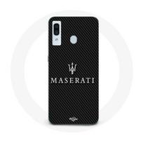 Coque Maniacase pour Samsung Galaxy A30 maserati blanc fond carbonne balta