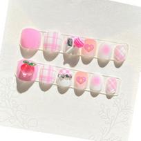 Nail Art Stickers Cute Flower Cloud Heart Pattern Rhinestones Nail Decals Self-adhesive Fake Nails K pink
