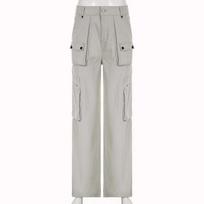 Women's Fashion Solid Color Retro Workwear Pocket Jeans Spicy Girl Temperament Low Waist Casual Trousers L pilka