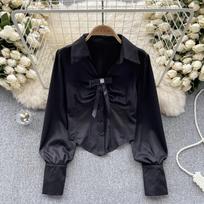 2024 Early Spring New French sle Shirts Women Scheming Pleat Slim fit Short Advanced Sentong Qin Women clothes Long sleeve Top S juoda