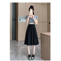 DX~~ Sense lace-up pleated wide-leg hakama women's summer elastic waist crotch A-line slacks five-point loose pants One size juoda