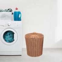 Basket Desktop Sundries Organizer Handwoven Round Wicker Waste for Bedroom Home 23.5x28.5cm blue