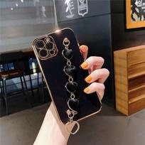 Prabangus padengimas Meilės širdelės apyrankė Telefono dėklas iPhone 15 14 13 12 11 Pro Max X XR XS 7 8 Plus 12 Mini Spalvotas riešo grandinėlės dangtelis For iPhone 13 Pro brown