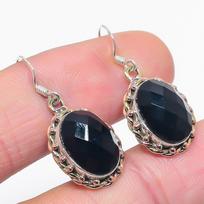 Natural Black Onex Gemstone 925 Solid Sterling Silver Jewelry Earring 1.25  W3S60