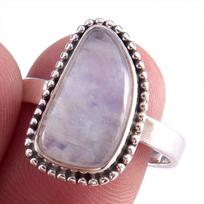 Natural Rainbow Moon Stone Gemstone Handmade 925 Sterling Silver Ring S.9 L8G34 gray