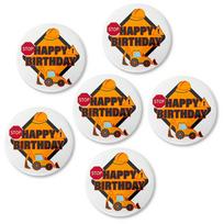 New Yellow Construction Forklift Excavator Badge Birthday Party Decoration Toy Tinplate Badge 6pcs