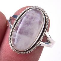 Natural Rainbow Moon Stone Gemstone Handmade 925 Sterling Silver Ring S.10 j0E61 gray