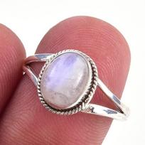 Natural Rainbow Moon Stone Gemstone Handmade 925 Sterling Silver Ring S.7 q1D64 gray