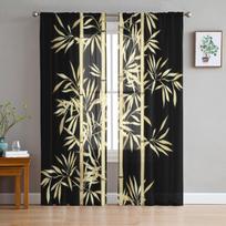 Gold Floral Leaves Black Sheer Curtains for Living Room Transparent Tulle Window Curtain Bedroom Kitchen Home Decor Veil Drapes 135W x 137H(cm) gray