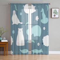Gyvūnai Animacinių filmų dizainas Tiulis Permatomos užuolaidos svetainei Kambarys Miegamasis Virtuvės apdaila Voile Organza Užuolaidos 135W x 114H(cm) gray
