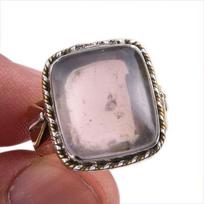 Natural Rose Quartz Gemstone Two Tone 925 Sterling Silver Jewelry Ring S.8 U8D08 gray