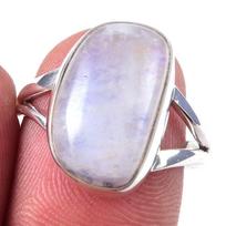 Natural Rainbow Moon Stone Gemstone Handmade 925 Sterling Silver Ring S.7 m5p22 white