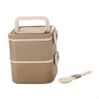 Suaugusiųjų pietų dėžutė Bento Lengva Daugkartinė Neperšlampama Mikrobangų krosnelėje tinkama Maisto ruošimo konteineriai Nešiojama 2 Layers Khaki beige