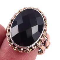 Natural Black Onex Gemstone 925 Sterling Silver Jewelry Two Tone Ring S.8.5 d1J28