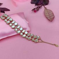 Tradicinė Kundan apyrankė su aukso tono dviguba linija (reguliuojamas) pink