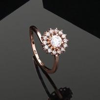 Estele moterų dizainerio piršto žiedas Rose Gold CZ gėlė (reguliuojamas) white