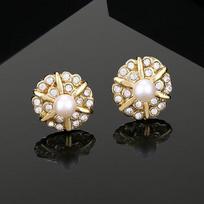 Auksuotos dizaineriškos auskarai-studs Estele su kristalais moterims beige