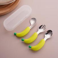 Vaikų nerūdijančio plieno šakutės ir šaukštai valgomojo rinkinys Vaikams Mieli stalo įrankiai Namų virtuvė Stalo įrankiai Kūrybingi ananasų mangai 3pcs/set gray