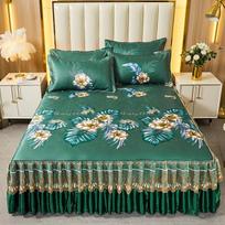 Ice Silk Mat Bed Skirt Three-piece Summer Air Conditioning Mat Mat Bed Cover Foldable Washable Bed Skirt 3 pcs 150x200cm gray