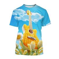 Creative Guitar Art 3D Printed T-shirt Musical Instrument Pattern Round Neck Short-sleeved T Shirt For Men Casual Tops Tees XS white