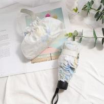 Dvisluoktis mini penkių dalių skėtis, išsiuvinėtas gėlėmis, su juodu klijų sluoksniu, apsauga nuo saulės, apsauga nuo UV spindulių, nuo lietaus, saulėtas, dvejopos paskirties saulės skėtis beige