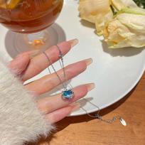 S925 Sterling Silver Blue Planet Heart Necklace for Women Light Luxury Minority Design Sense Navy Blue Heart-Shaped Collarbone Necklace