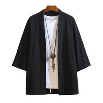 Pavasariniai vyriški marškinėliai Retro kinų stiliaus atviro dygsnio laisvas megztinis su trimis ketvirčiais rankovėmis Priest suknelė grynos spalvos L juoda