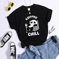 Coffee And Chill Kawaii Panda T Shirts Female Street Creativity T-Shirt Soft Casual Tee Clothes Hip Hop Cool Crop Tops S juoda