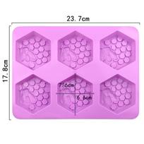 3D rankų darbo muilo silikoninė forma 6 dalių bičių formos forma, korių, pasidaryk pats, torto forma pink