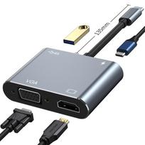 4 viename plėstuvo USB C tipo adapteris su HDMI suderinamu Vga Usb3.0 garso ir vaizdo adapteriu greitas įkroviklis pilka