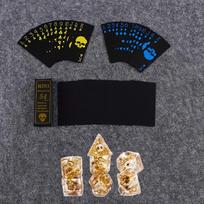 A Deck of Playing Cards and 7 Dice Set, Pvc Plastic Waterproof Fluorescent Playing Cards  Resin Polyhedral Table Game Dice  Resin Wrapped Skull Dice black